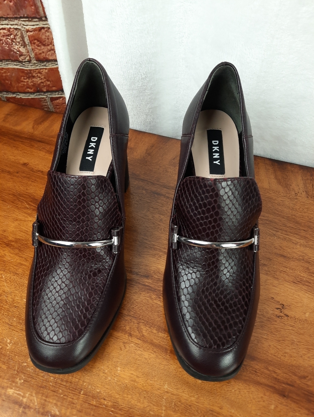 DKNY Burgundy Leather Block Heels Size 7.5